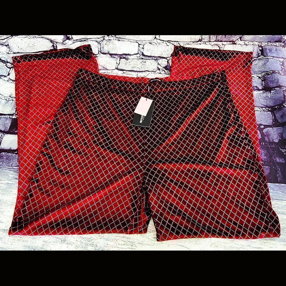 Dressy Burgundy velvet glitter criss-cross wide leg pants Sz 26 NWT